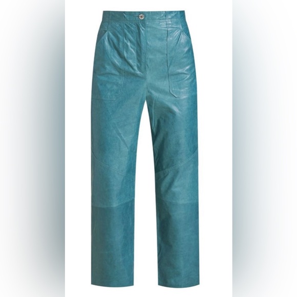 Veronica Beard Pants - Veronica Beard Blue Leather High Rise Pants Size 0